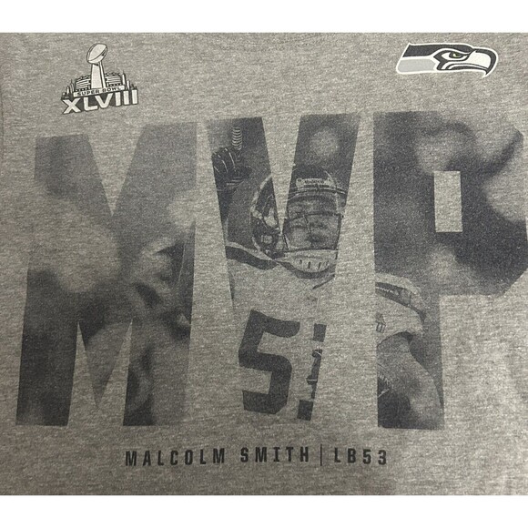 Seattle Seahawks Super Bowl MVP Malcolm Smith Men's S Gray Nike Long T-Shirt - Picture 2 of 13